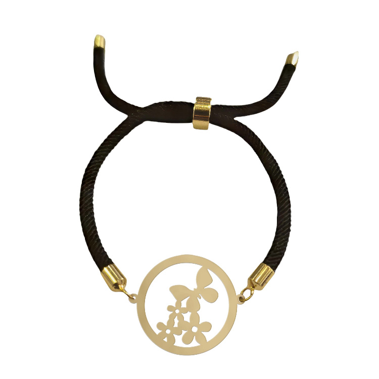 دستبند طلا 18 عیار زنانه شمیم گلد گالری طرح مینیمال گل و پروانه کد D33-2