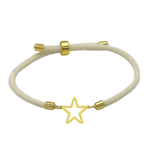 دستبند طلا 18 عیار زنانه شمیم گلد گالری مدل آسانسوری پلاک دار ستاره ای رنگ کرم