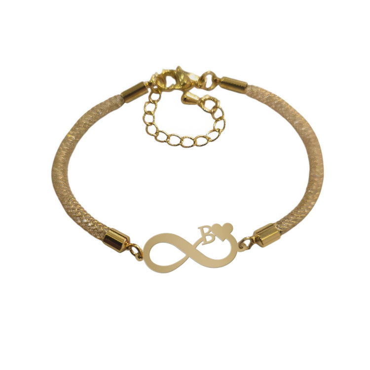 دستبند طلا 18 عیار زنانه شمیم گلد گالری طرح بی نهایت و حرف B کد D69-9