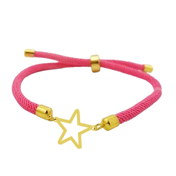 دستبند طلا 18 عیار زنانه شمیم گلد گالری مدل آسانسوری پلاک دار ستاره ای رنگ صورتی