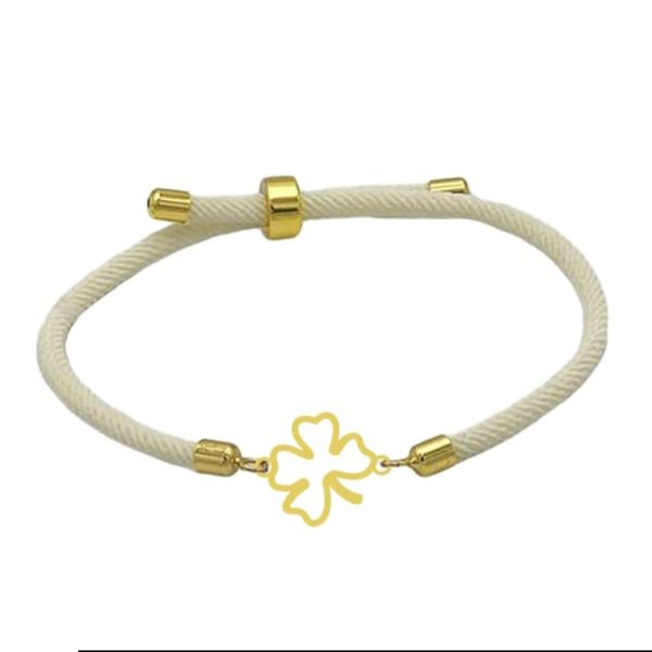 دستبند طلا 18 عیار زنانه شمیم گلد گالری مدل برگ شانس نخی