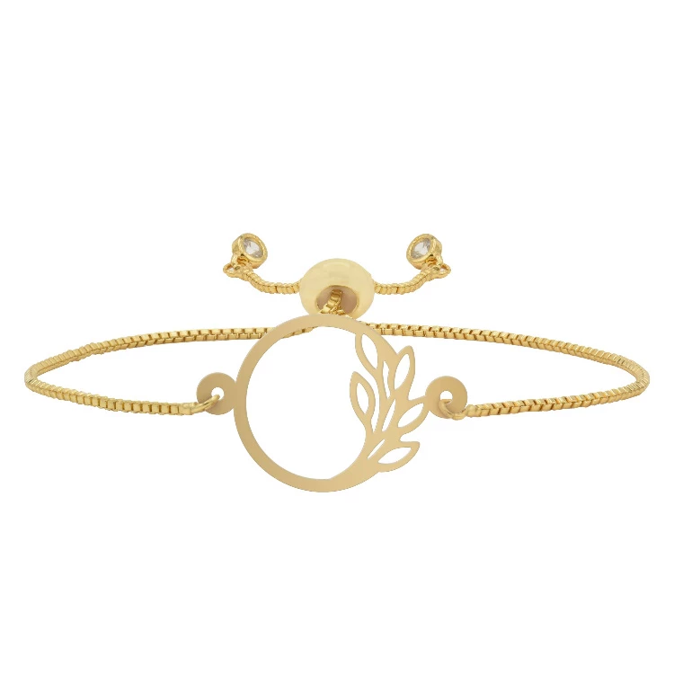 دستبند طلا 18 عیار زنانه شمیم گلد گالری طرح مینیمال دایره و برگ کد D73-18-0.10