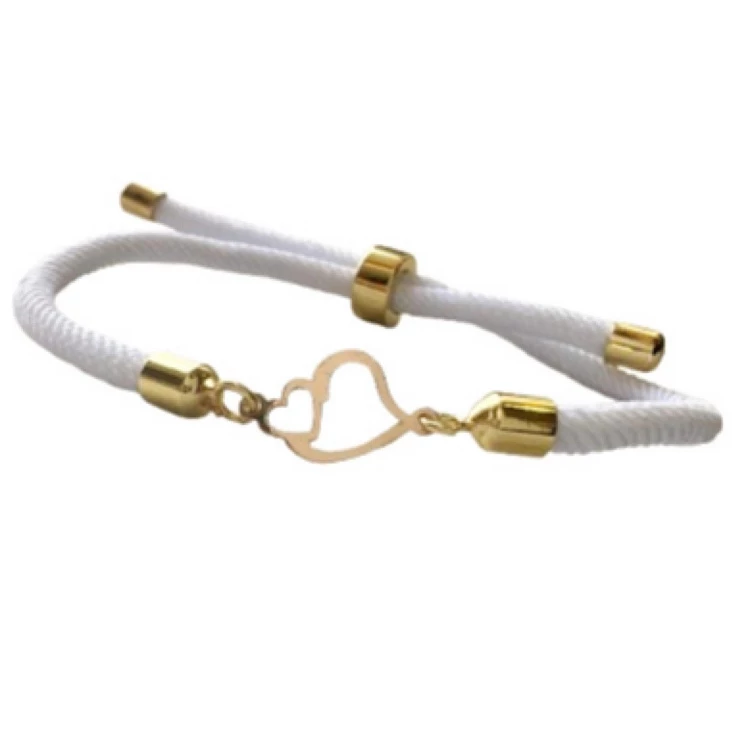 دستبند طلا 18 عیار زنانه شمیم گلد گالری طرح مینیمال دو قلب کد S55-0.10