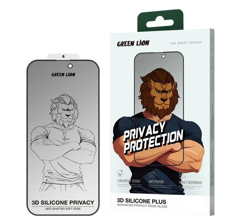محافظ صفحه نمایش حریم شخصی گرین لاین مدل 3D Silicone Plus Privacy مناسب برای گوشی موبایل اپل iPhone 15 Pro Max