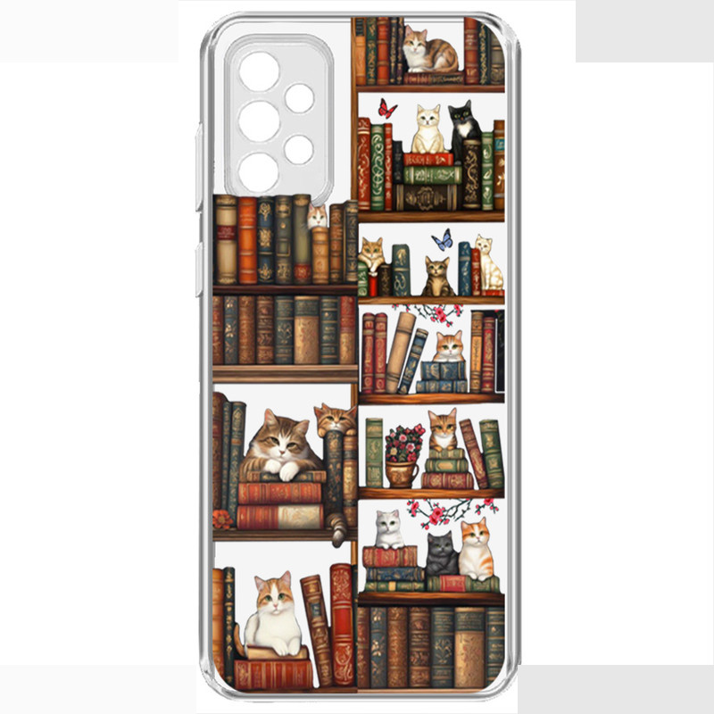 کاور طرح Cat &amp; Books مناسب برای گوشی موبایل سامسونگ Galaxy A52/A52S