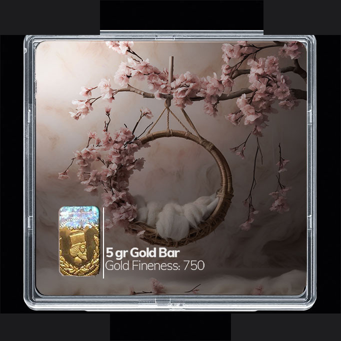 شمش طلا 18 عیار مدوپد مدل سبد و گل کد SG10242