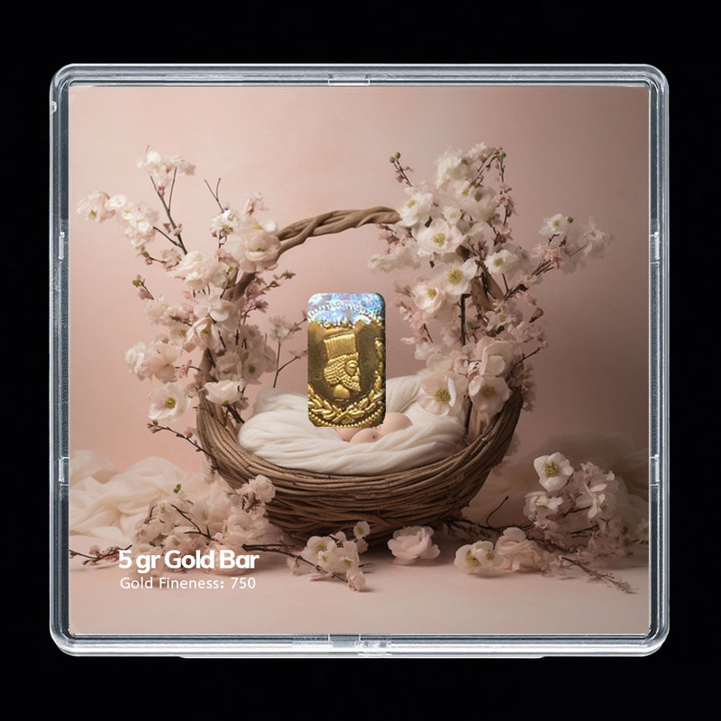 شمش طلا 18 عیار مدوپد مدل سبد و گل کد SG-10296