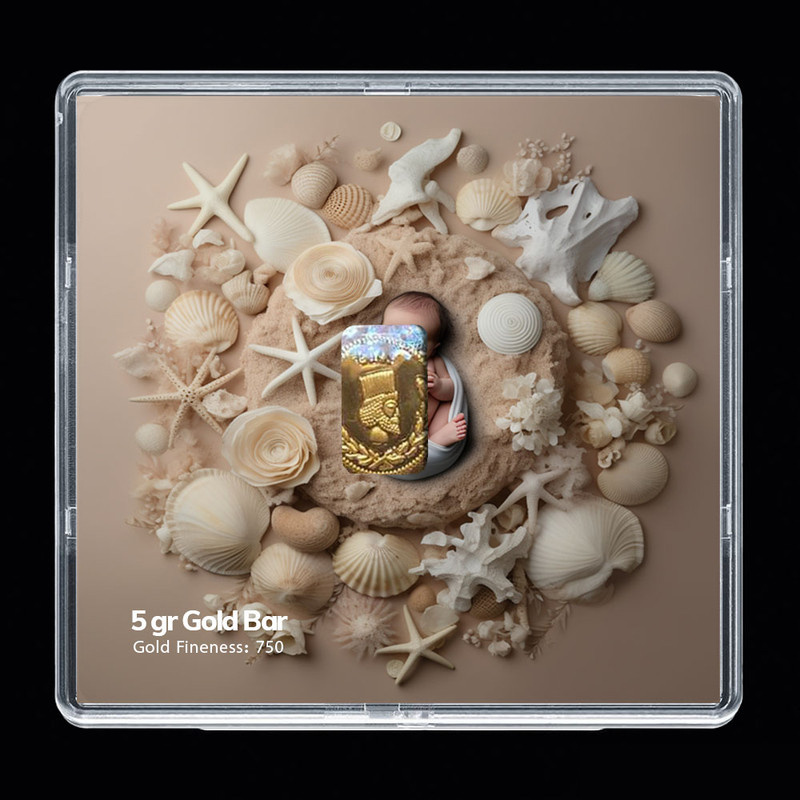 شمش طلا 18 عیار مدوپد مدل نوزاد و صدف کد SG-10214