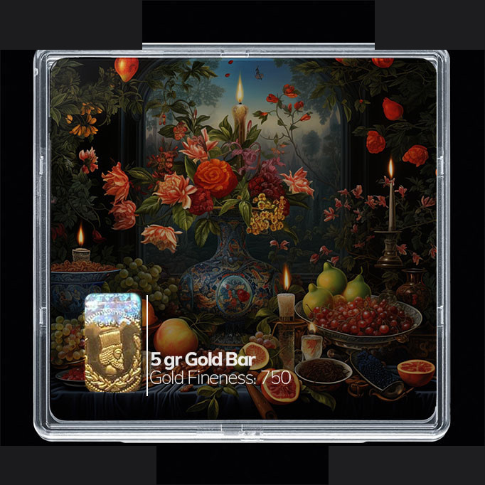 شمش طلا 18 عیار مدوپد مدل شمع و میوه کد SG10788