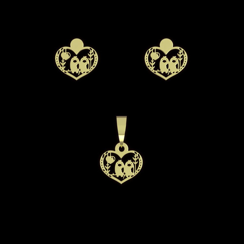نیم ست طلا 18 عیار زنانه مدوپد مدل قلب و دو پرنده کد NA10147