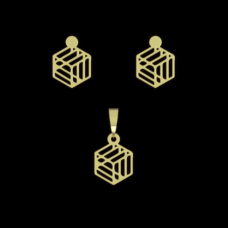 نیم ست طلا 18 عیار زنانه مدوپد مدل مکعب کد NA13305