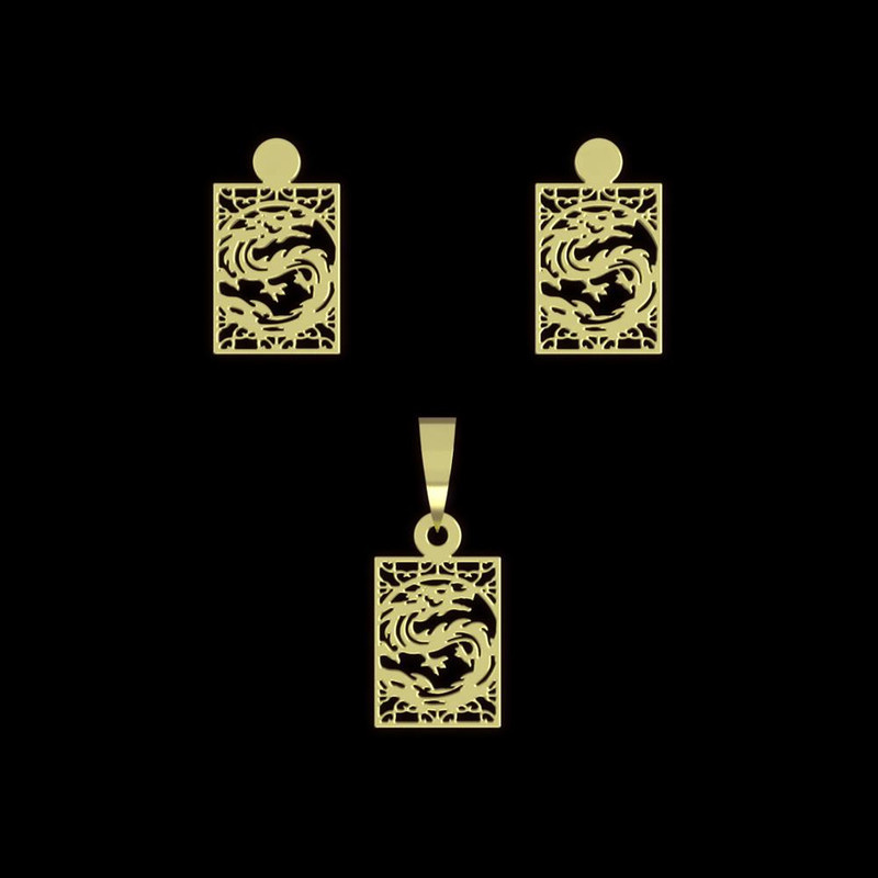 نیم ست طلا 18 عیار زنانه مدوپد مدل مستطیل کد NA14203