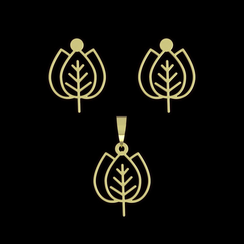 نیم ست طلا 18 عیار زنانه مدوپد مدل برگ کد NA16020