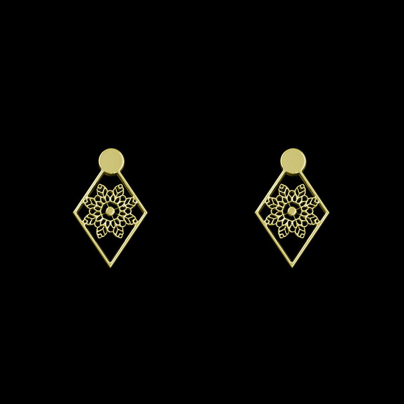 گوشواره طلا 18 عیار زنانه مدوپد مدل لوزی و گل کد GA1-10247