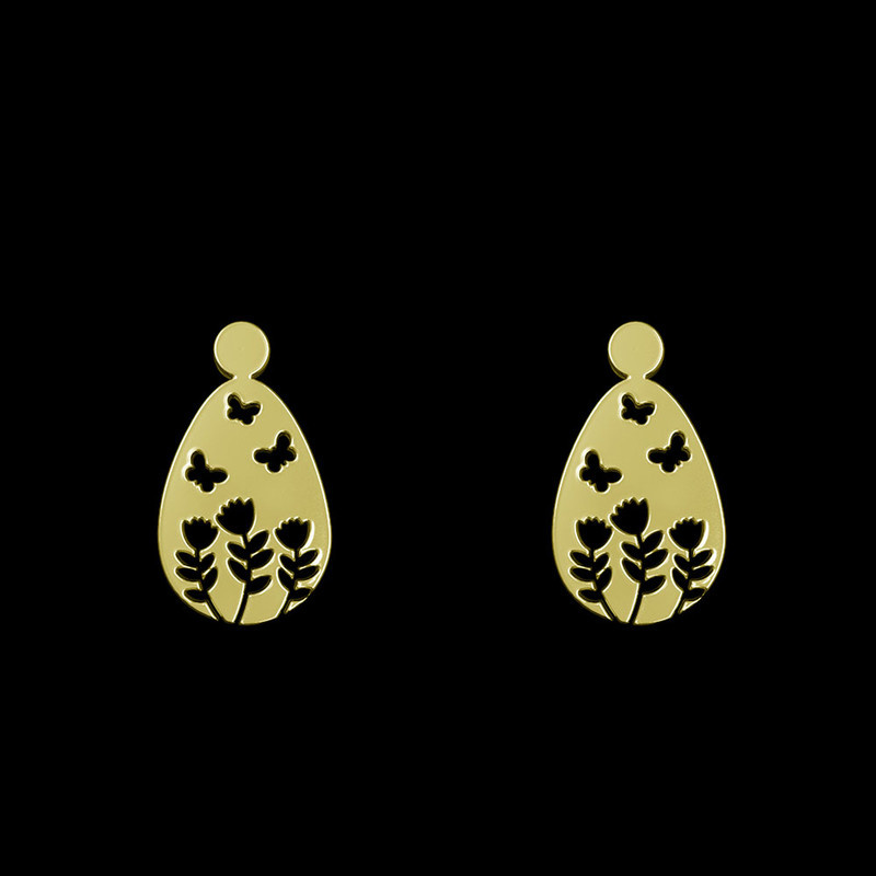 گوشواره طلا 18 عیار زنانه مدوپد مدل پروانه و گل کد GA1-10471