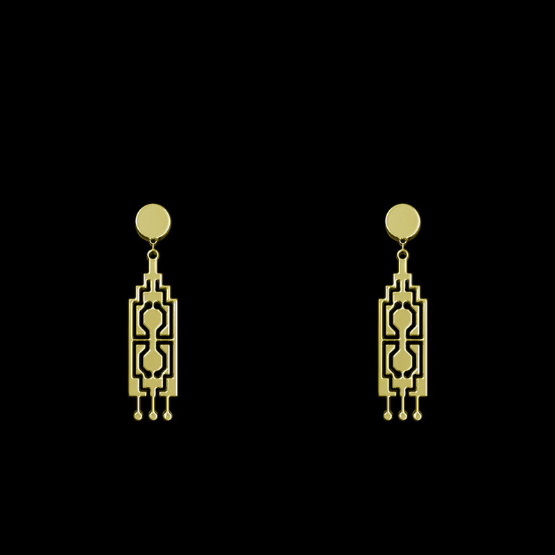 گوشواره طلا 18 عیار زنانه مدوپد مدل هندسی کد GA1-14414