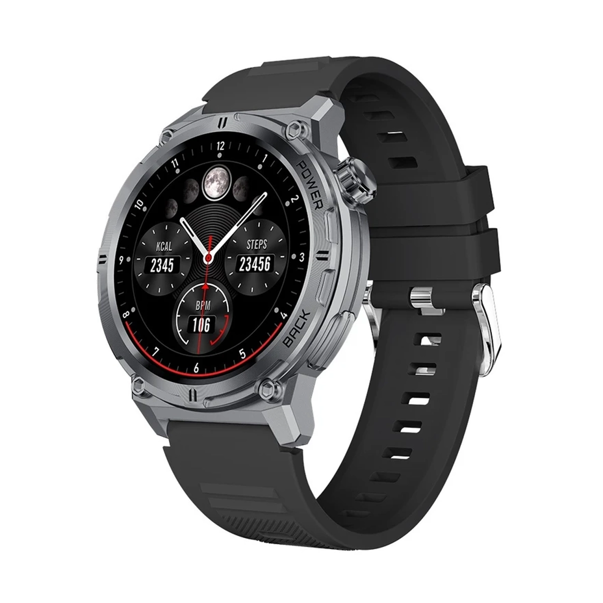 ساعت هوشمند وریتی مدل V-SM 25-بدنه نقره ای بند مشکی