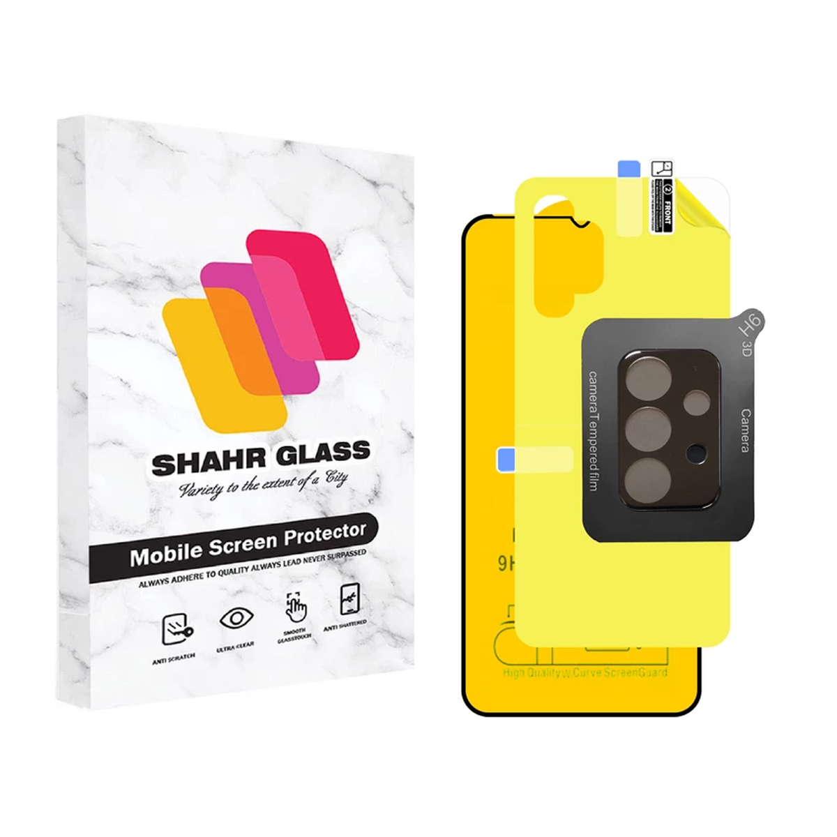 گلس گوشی سامسونگ Galaxy A32 5G شهر گلس مدل 3FNF به همراه محافظ پشت گوشی و محافظ لنز دوربین-مشکی