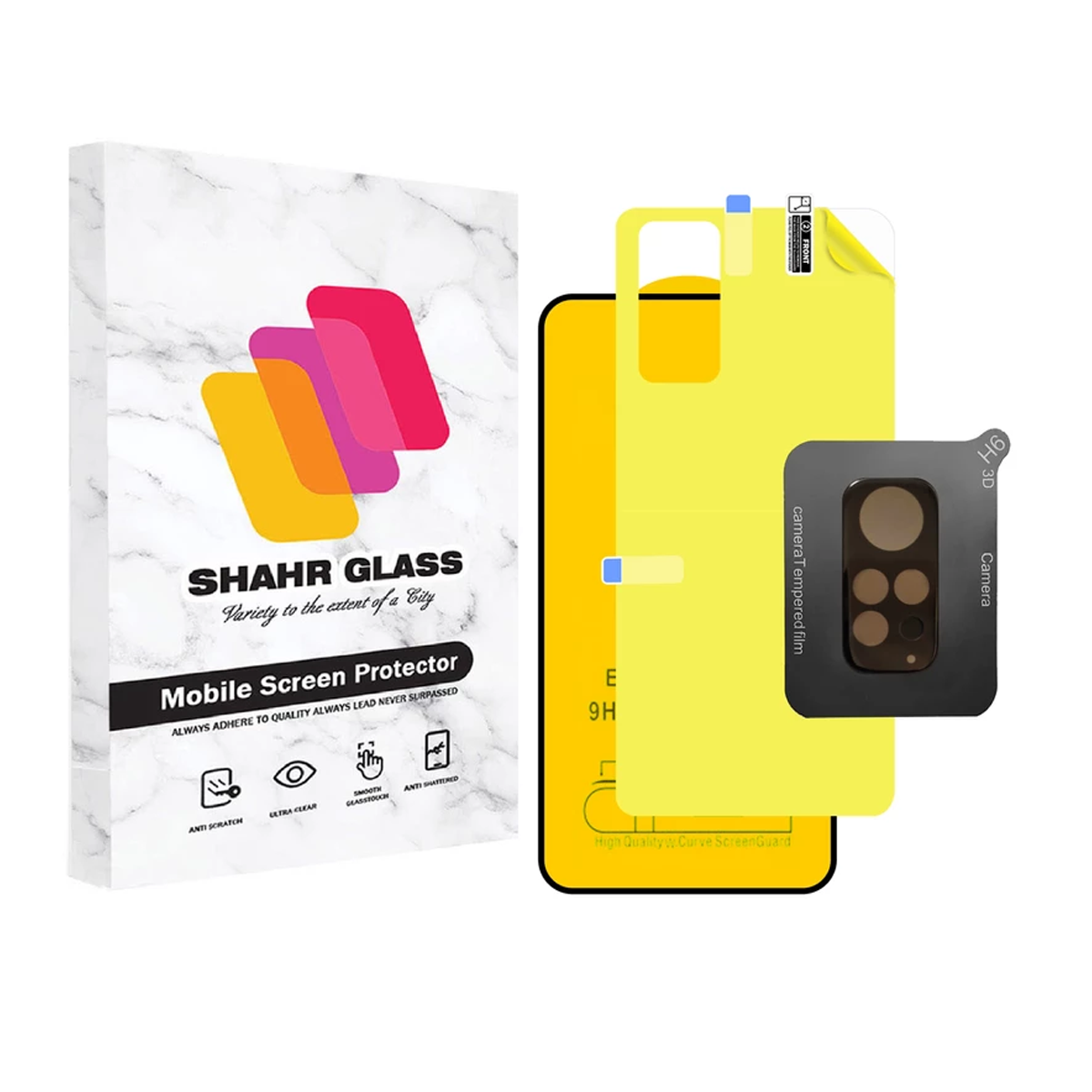 گلس گوشی شیائومی Redmi Note 11 شهر گلس مدل 3FNF به همراه محافظ پشت گوشی و محافظ لنز دوربین-مشکی