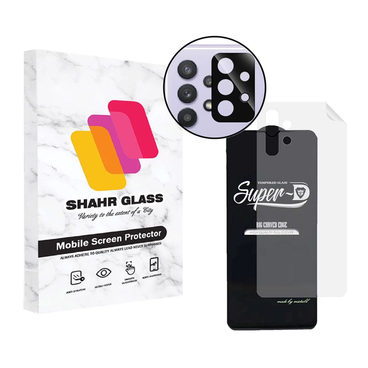 گلس گوشی سامسونگ Galaxy A32 5G شهر گلس مدل 3SNF-Glass به همراه محافظ پشت گوشی و لنز دوربین