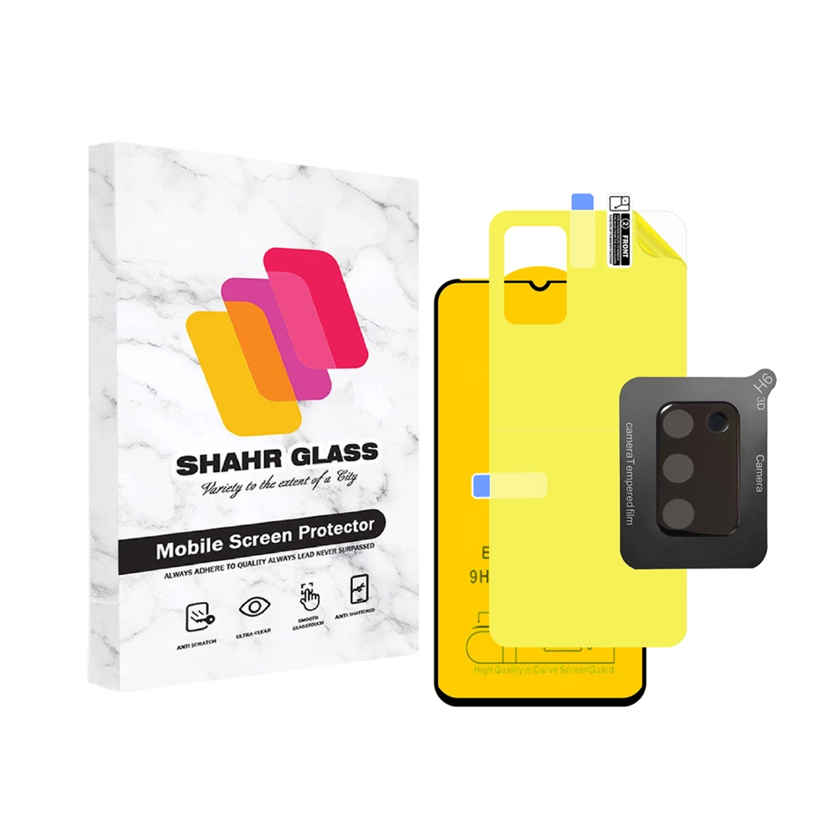  گلس گوشی سامسونگ Galaxy A02s / A03s شهر گلس مدل 3FNF به همراه محافظ لنز دوربین و محافظ پشت گوشی-مشکی