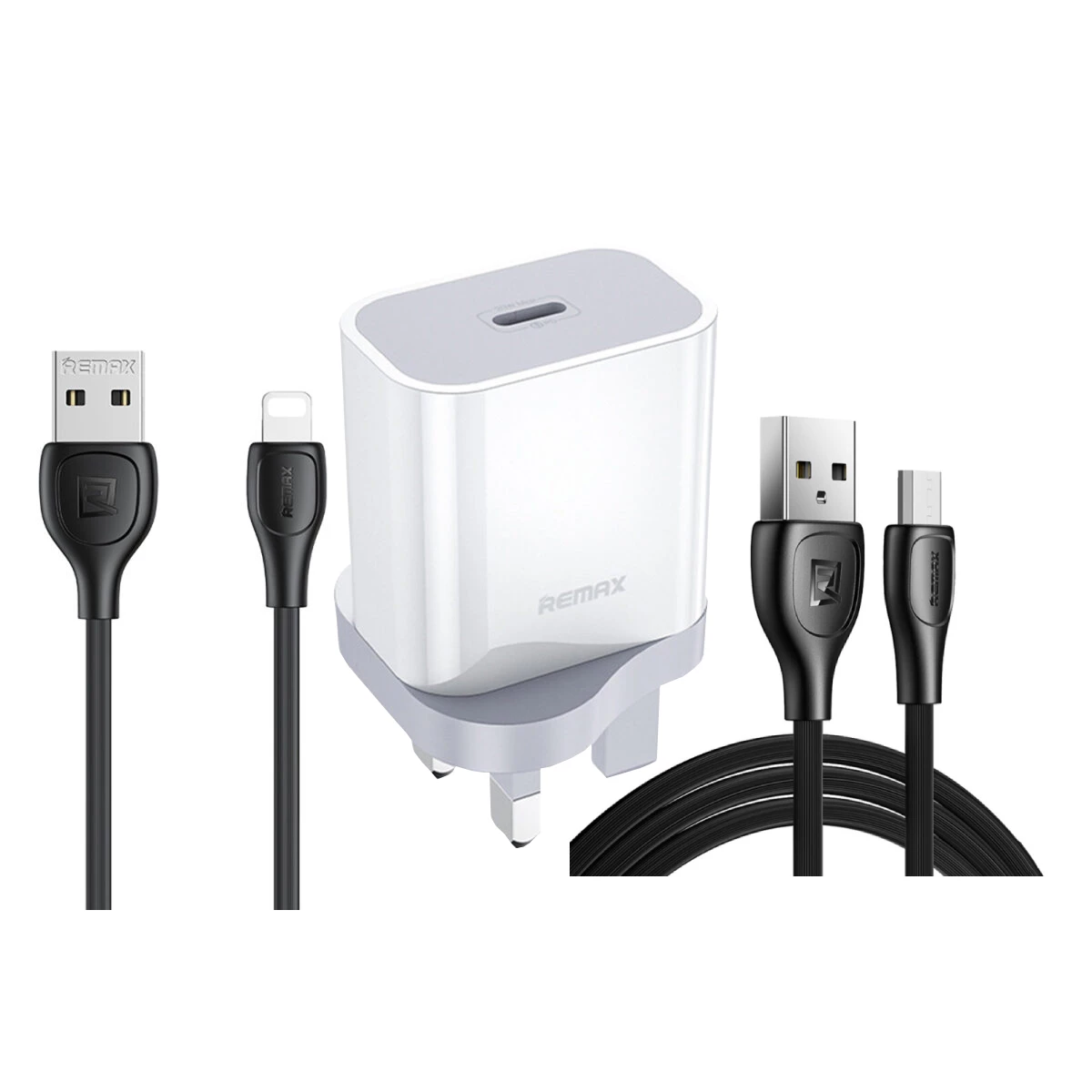 شارژر دیواری ریمکس مدل RP-U79 به همراه هدیه کابل ریمکس لایتنینگ و microUSB-مشکی