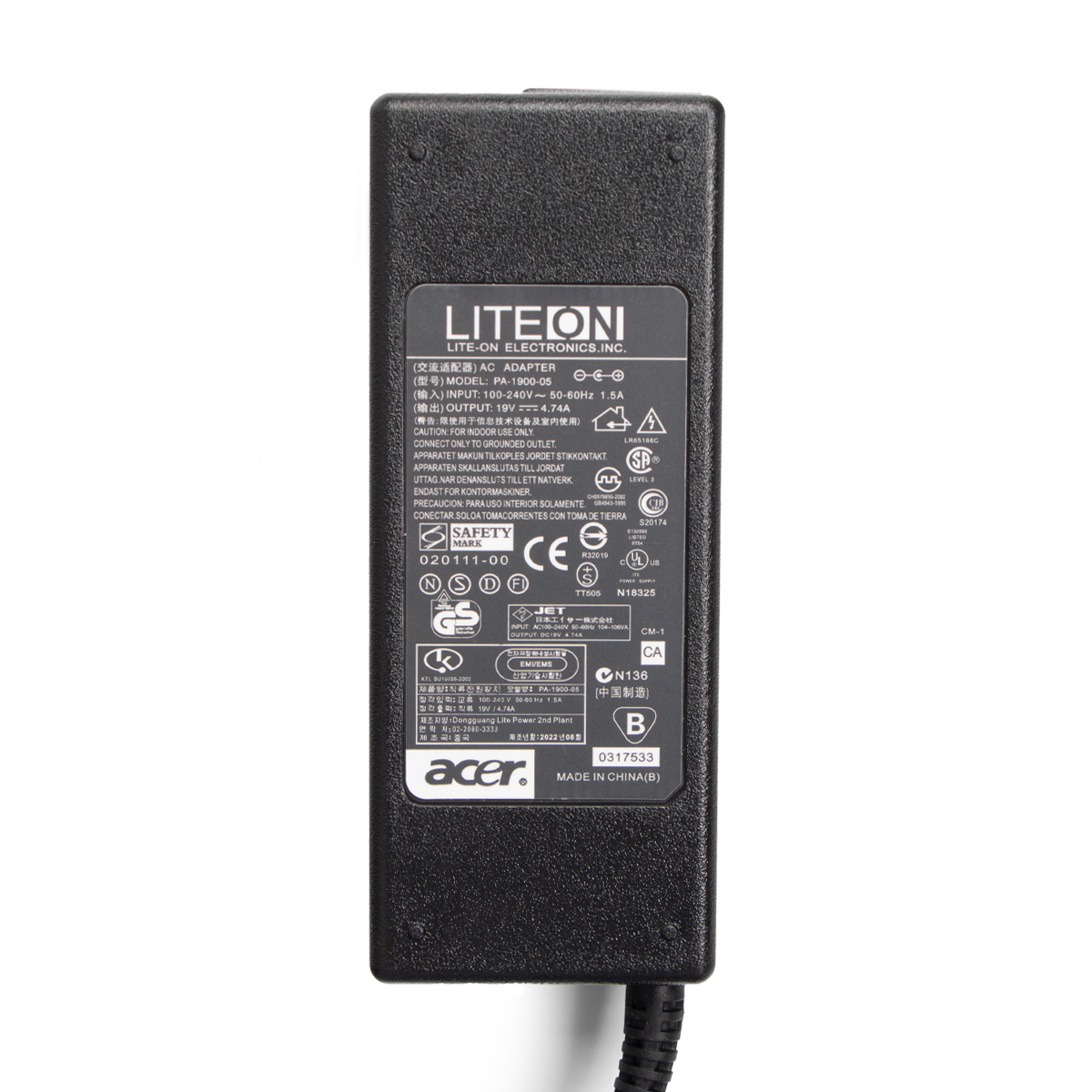 شارژر لپ تاپ ایسر 19 ولت 4.74 آمپر مدل PA-1900-05-مشکی