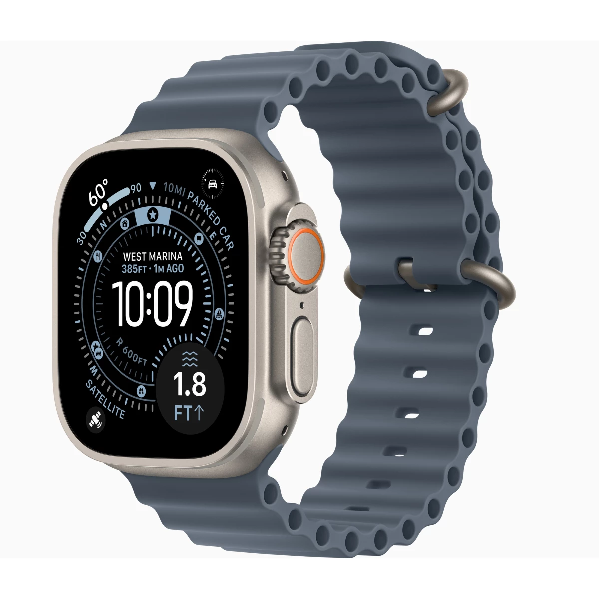 اپل واچ Ultra 3 مدل 49 میلی متری Natural Titanium Case با بند Ocean-بدنه تیتانیوم بند آبی