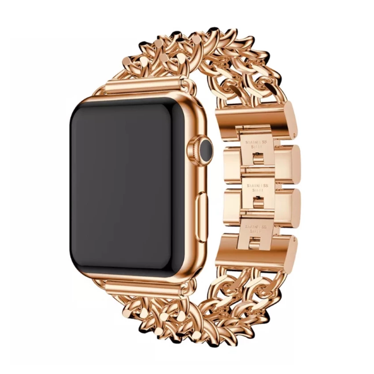بند ساعت هوشمند اپل واچ 42 - 44 - 45 - 49 میلی متری مدل دو ردیف-رز گلد