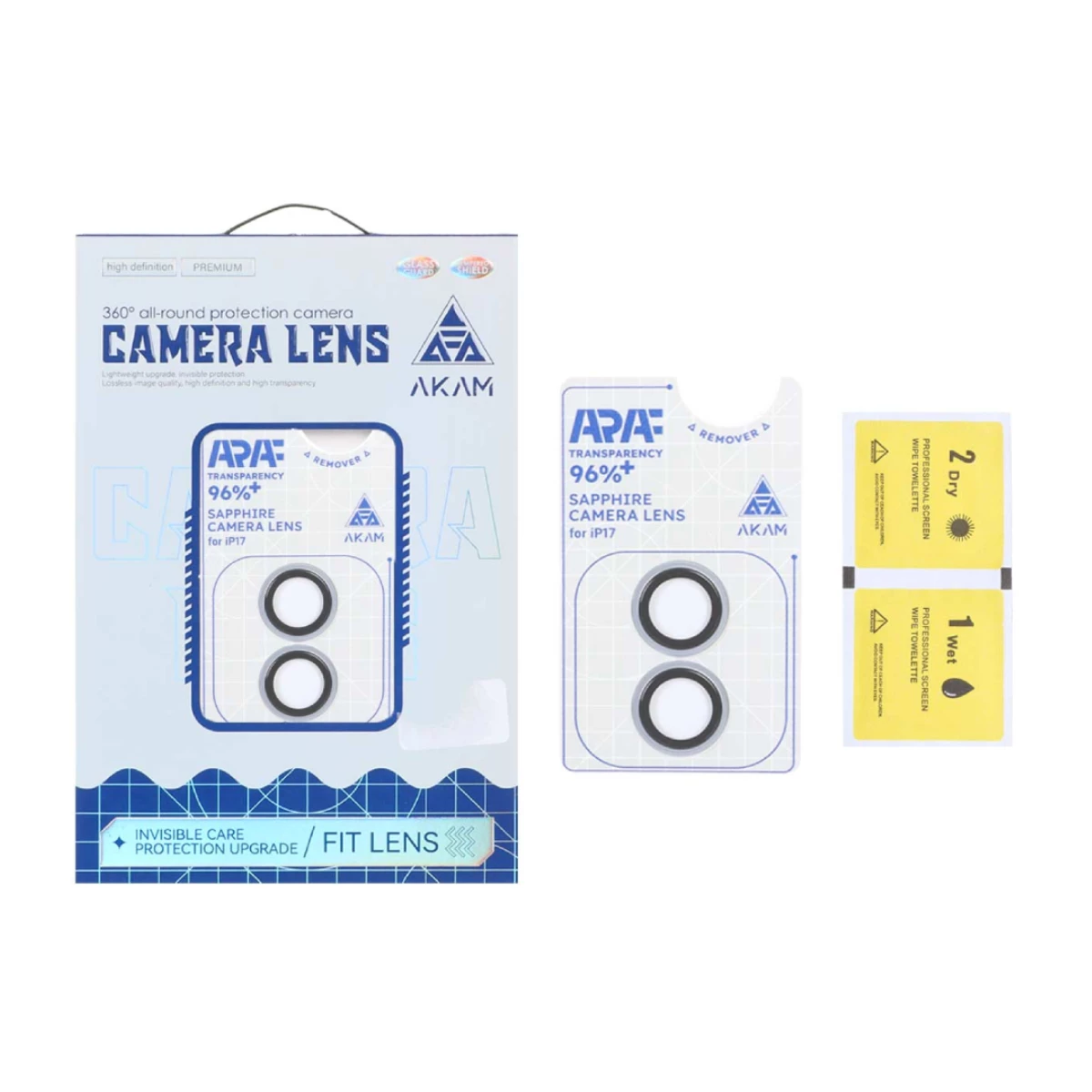 محافظ لنز دوربین گوشی اپل iPhone 17 آکام مدل رینگی شابلون دار-مشکی