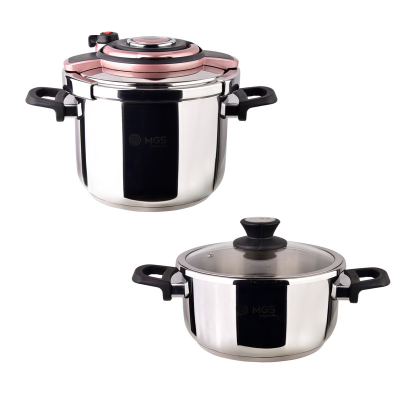 زود پز دوقلو ام جی اس کد 20 گنجایش 6 و 4 لیتر زود پز دوقلو ام جی اس کد 20 گنجایش 6 و 4 لیتر