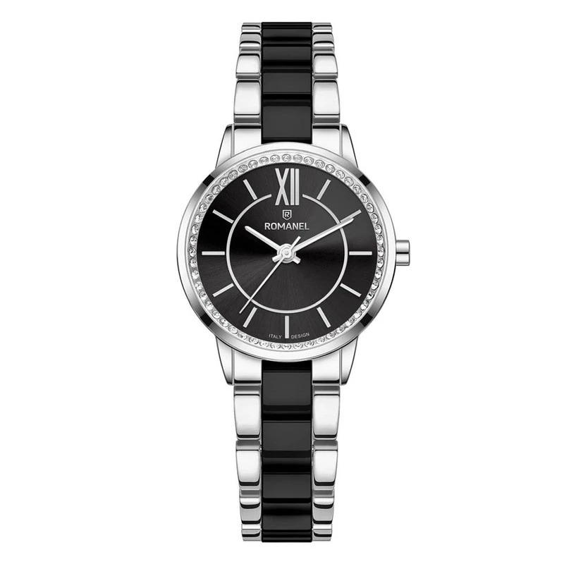 ساعت مچی عقربه ای کوارتز زنانه رومانل مدل RM305001L-B-بدنه نقره ای بند مشکی نقره ای