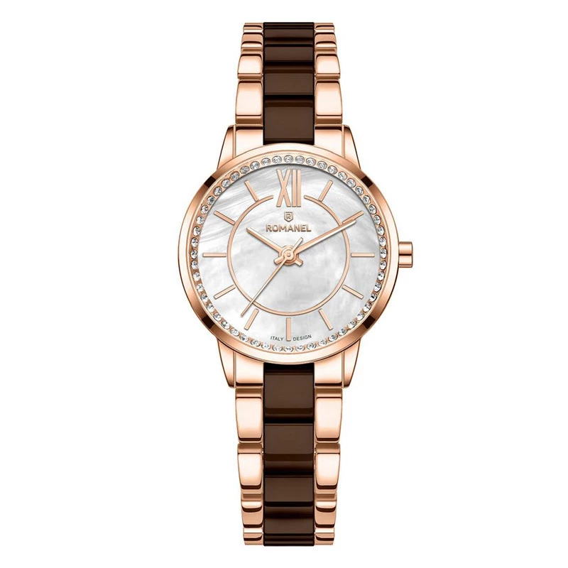 ساعت مچی عقربه ای کوارتز زنانه رومانل مدل RM305001L-H-بدنه رزگلد بند قهوه ای زرگلد