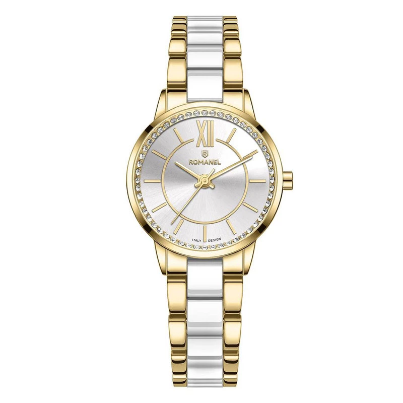 ساعت مچی عقربهای کوارتز زنانه رومانل مدل RM305001L-J-بدنه طلایی بند سفید طلایی