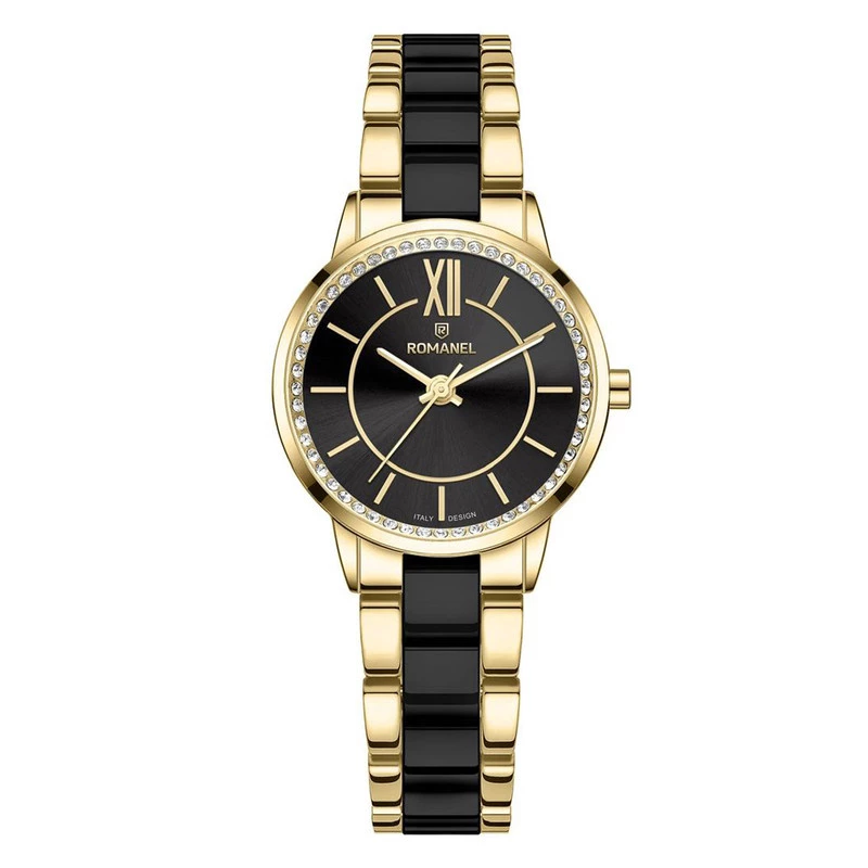 ساعت مچی عقربه ای کوارتز زنانه رومانل مدل RM305001L-K-بدنه طلایی بند مشکی طلایی