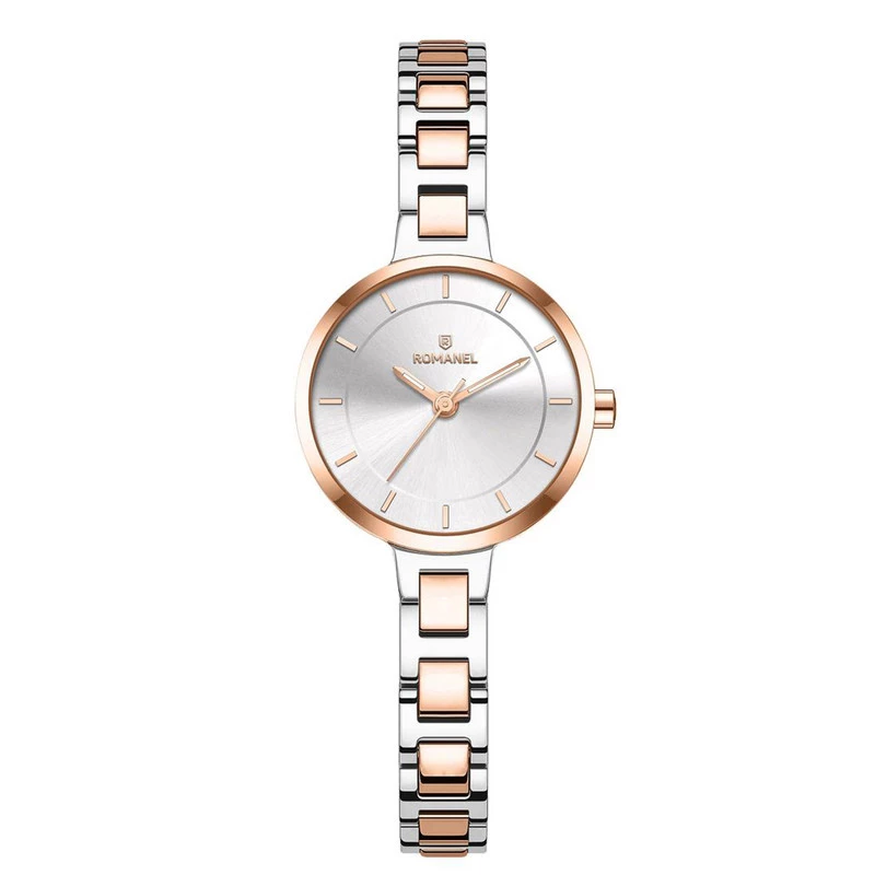 ساعت مچی عقربهای کوارتز زنانه رومانل مدل RM401001L-K-بدنه نقره ای و رزگلد بند نقره ای و رزگلد