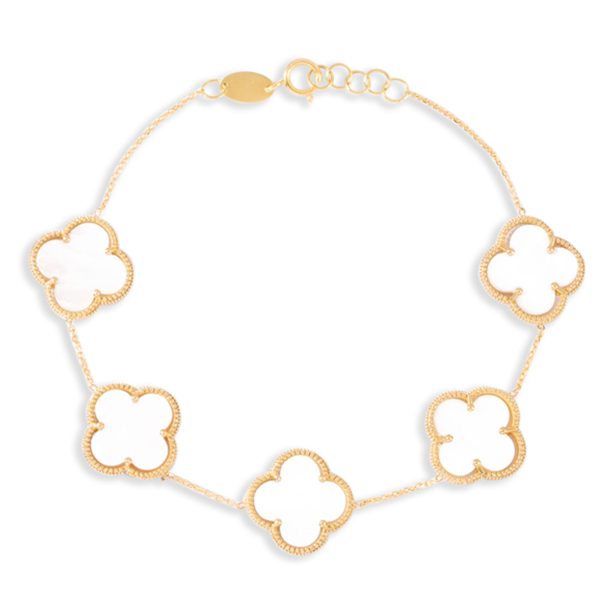 دستبند طلا 18 عیار زنانه سور گالری مدل 5 گل ونکلیف سفید کد wb2124-3.07