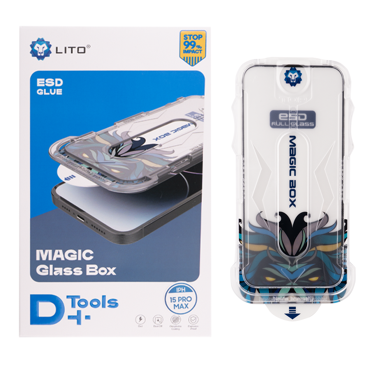 گلس گوشی اپل iPhone 15 Pro Max لیتوو مدل D+ Tools Magic Glass Box به همراه کیت نصب