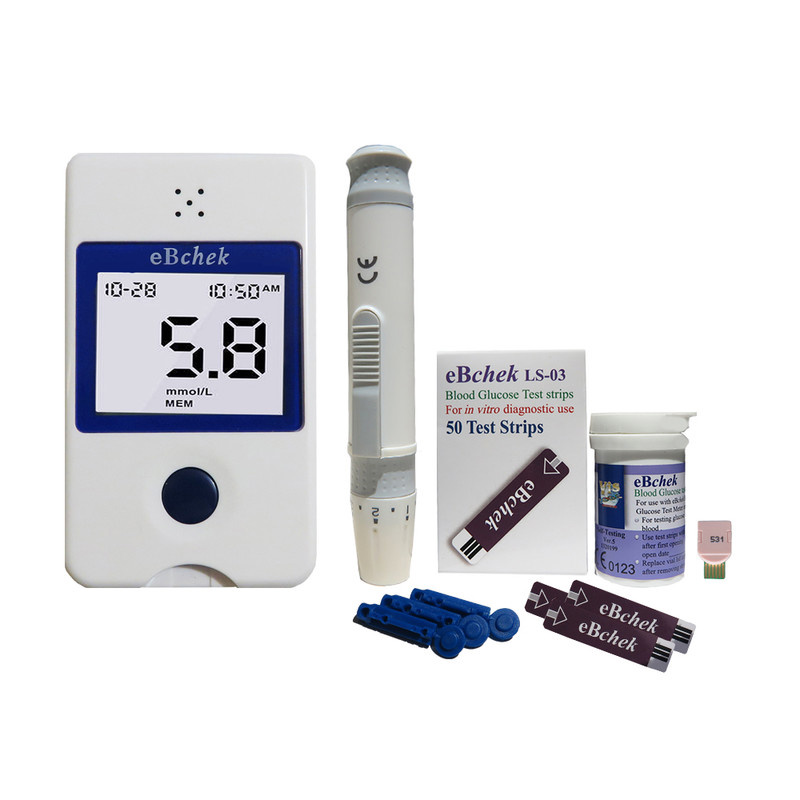 دستگاه تست قند خون ای بی چک مدل EB 01 به همراه نوار تست قند خون بسته 50 عددی و سوزن بسته 50 عددی دستگاه تست قند خون ای بی چک مدل EB 01 به همراه نوار تست قند خون بسته 50 عددی و سوزن بسته 50 عددی