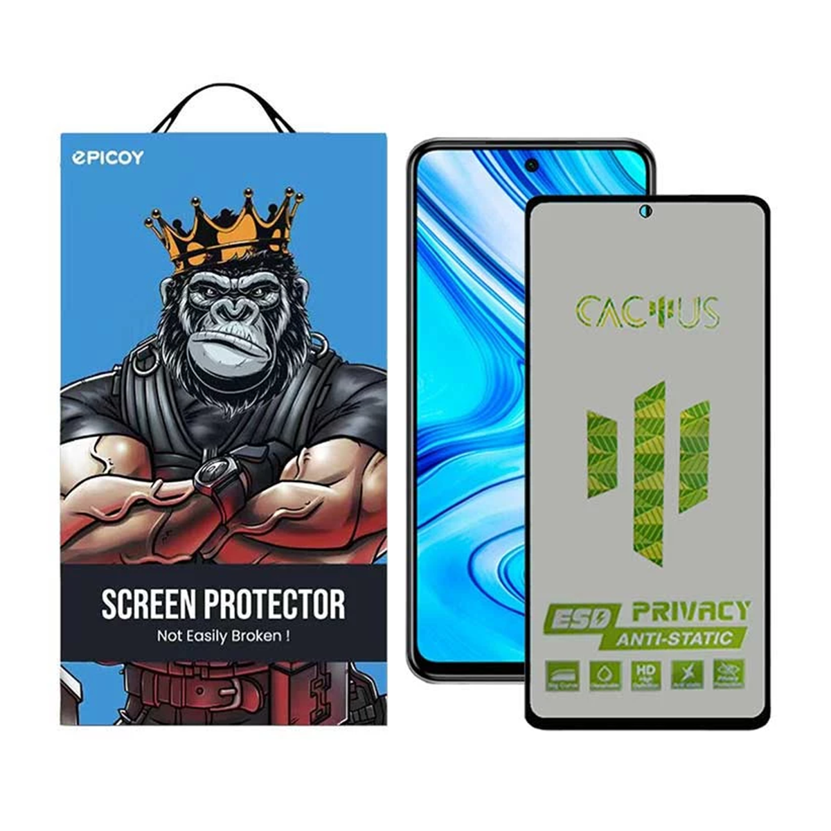 گلس حریم شخصی گوشی شیائومی Redmi Note 9 Pro Max اپیکوی مدل Cactus-ESD-Privacy