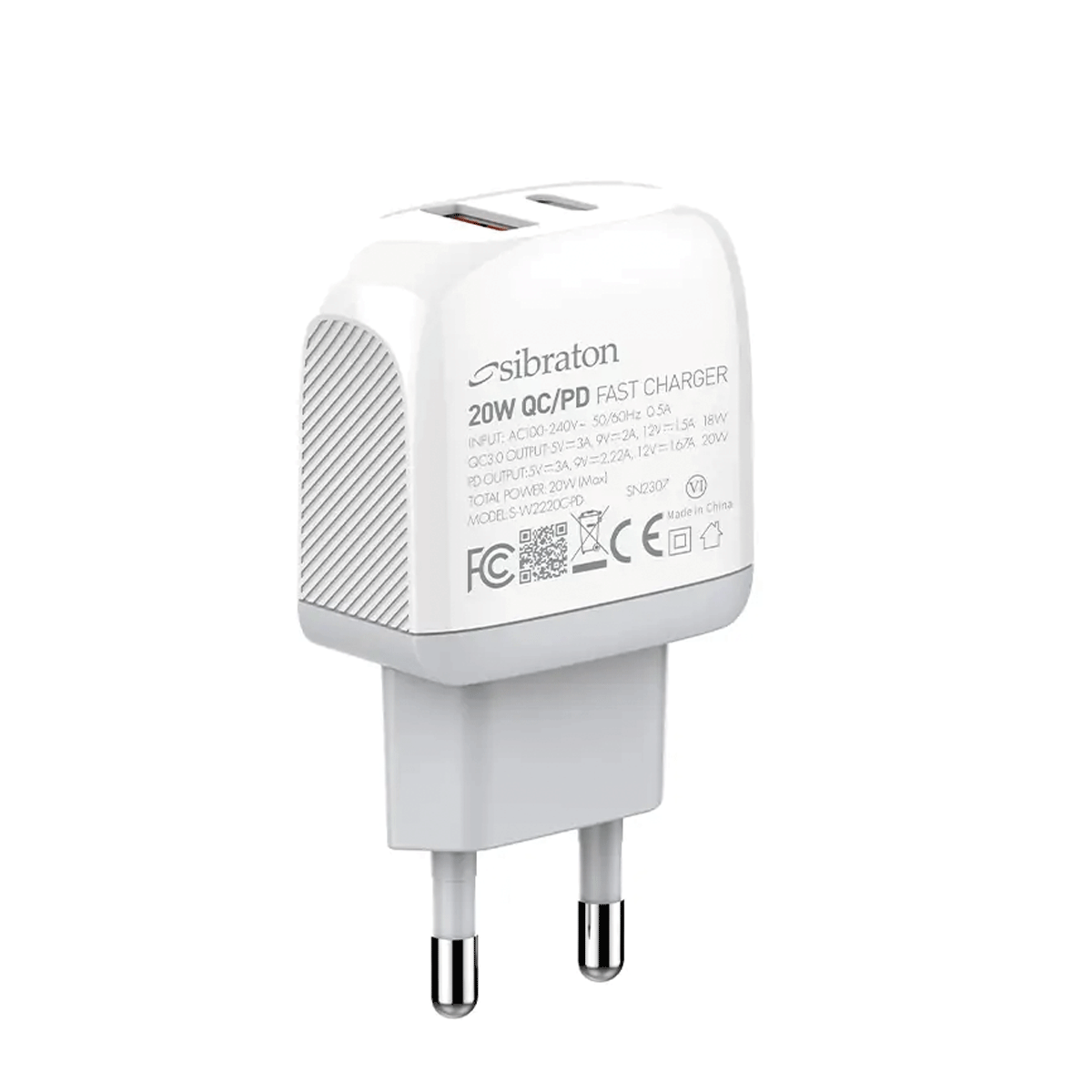 شارژر دیواری سیبراتون مدل S-W2220C-PD توان 20 وات-سفید