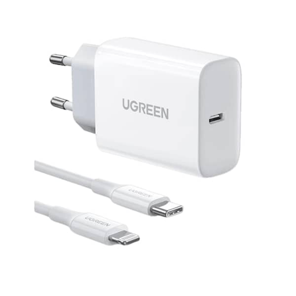 شارژر دیواری یوگرین 20 وات مدل CD137 50698 به همراه کابل تایپ سی به لایتنینگ