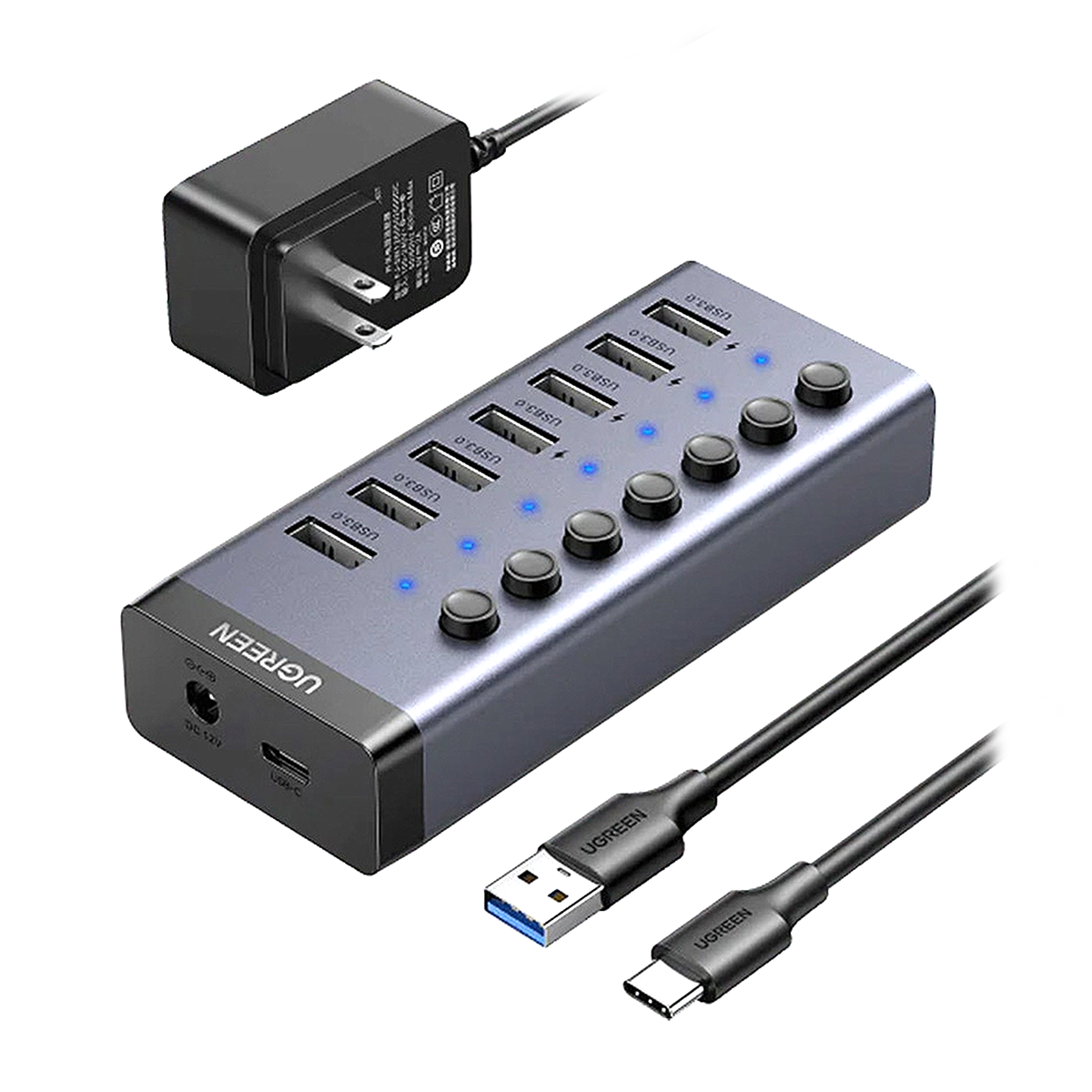 هاب USB 3 یوگرین 7 پورت مدل CM481 30778 آداپتور US