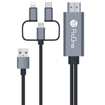 کابل میکرو یو اس بی / لایتنینگ / تایپ سی به HDMI پرووان مدل PCH70 - طول 1.8 متر-نقره‌ای