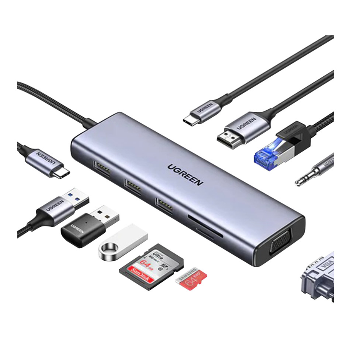 هاب USB-C یوگرین 10 پورت CM498 مدل 15601 هاب USB-C یوگرین 10 پورت CM498 مدل 15601