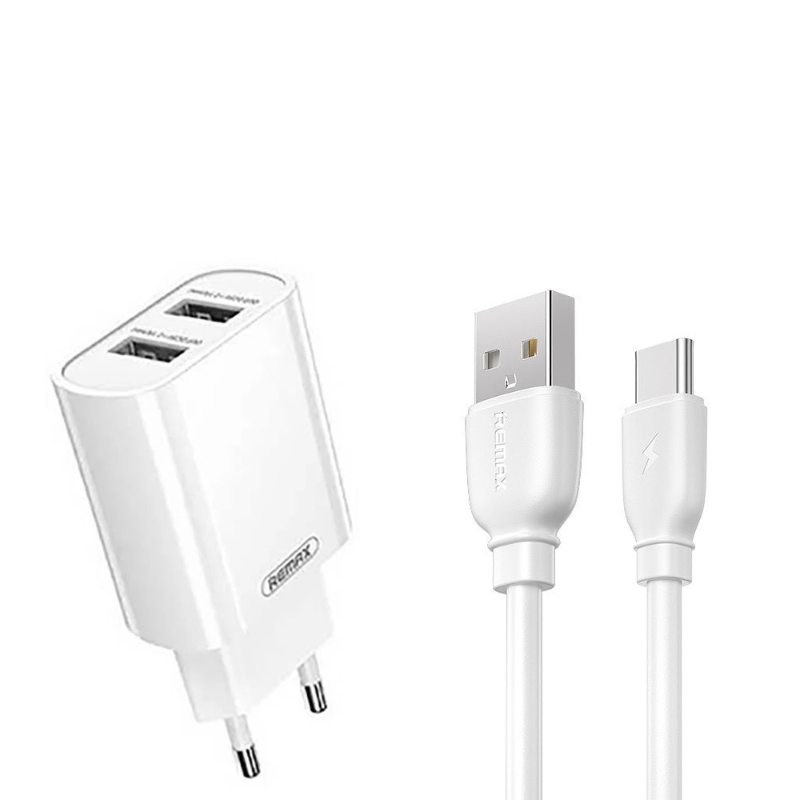 شارژ دیواری ریمکس مدل RP-U35 به همراه کابل تبدیل USB-C-سفید