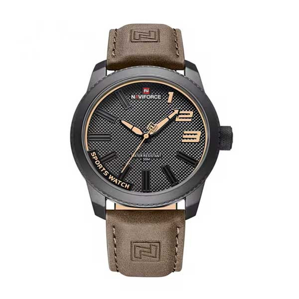 ساعت مچی مردانه نیوی فورس مدل NF9202L BYBN-بدنه مشکی بند قهوه ای