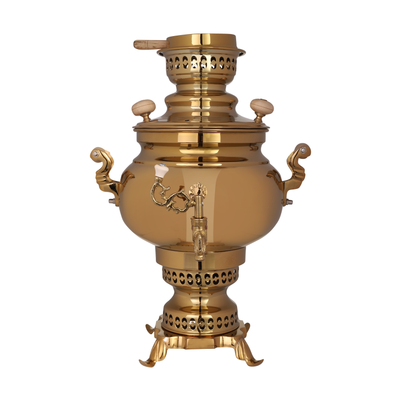 سماور ذغالی زرین مدل زرینه طلائی 301 ظرفیت 4 لیتر