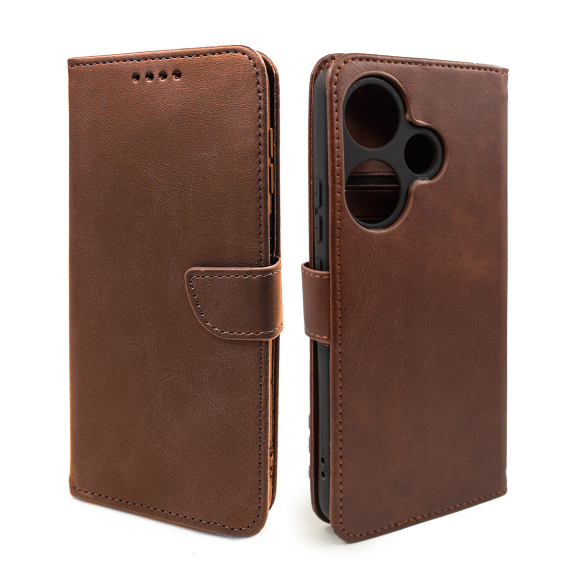 کیف کلاسوری گوشی پوکو F6 مدل مگنتی جاکارتی محافظ لنزدار-قهوه ای