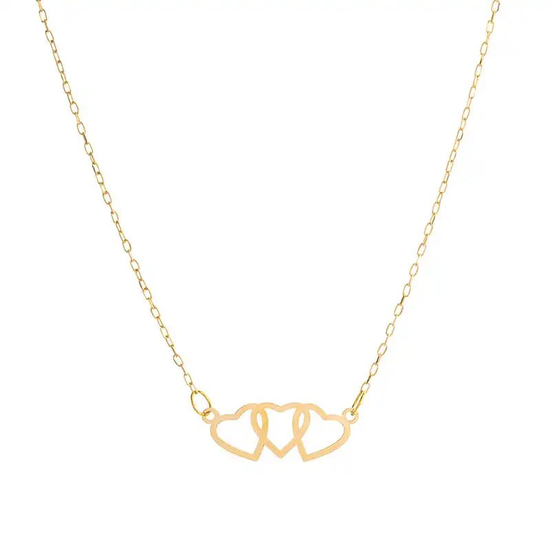 گردنبند طلا زنانه طرح سه قلب کج قو طلایی-1.00